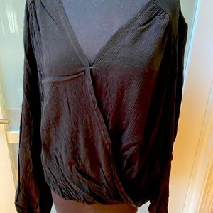 Free People Black Wrap Blouse